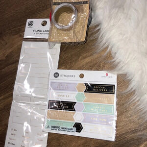 Office stationery set -stickers, labels, ribbon